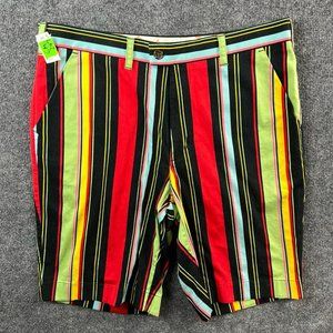 Loudmouth Golf Shorts Adult 36 Striped Black Red Green Pockets Casual Mens